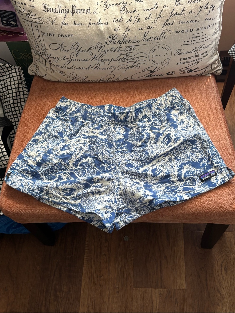 Patagonia Blue and White Printed Women’s Athletic Shorts
